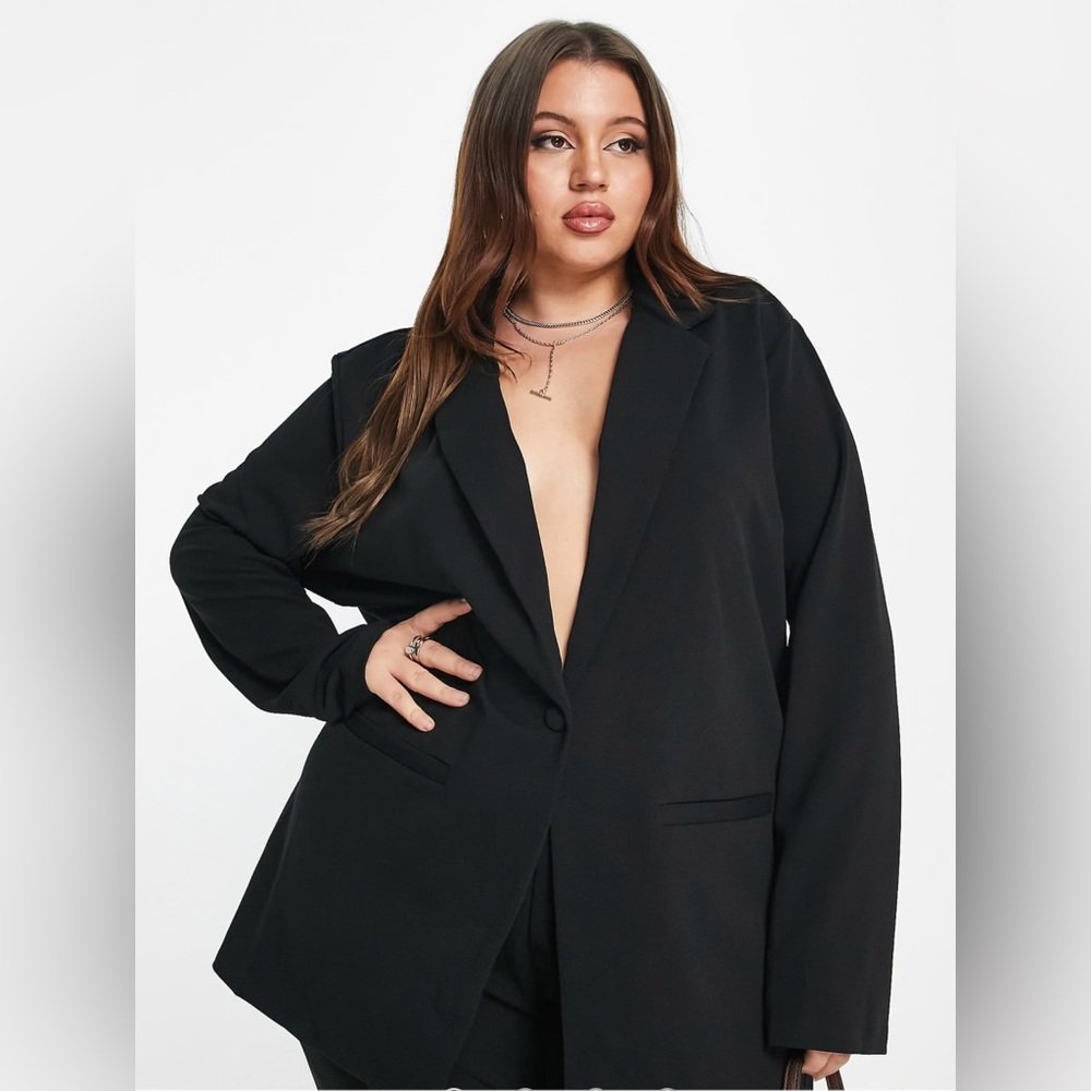 ASOS DESIGN Curve Jersey Slouchy Suit Blazer Black Oversized Plus Size 16